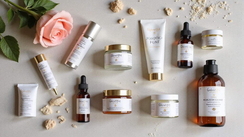 Assortment of GlowFit natural health and beauty products